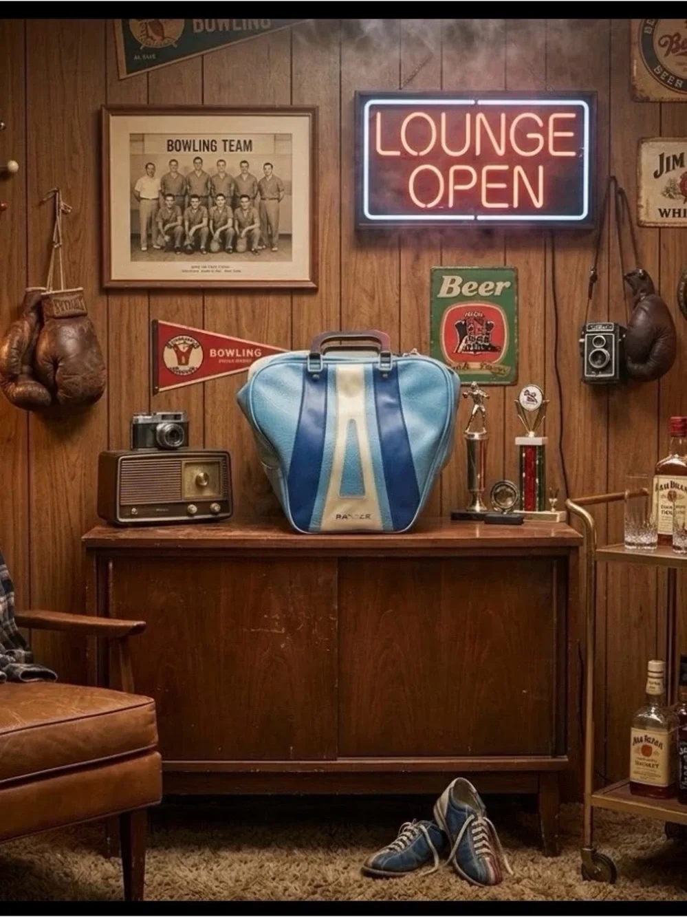 Vintage 1960s/1970s Ranger Vinyl Bowling Bag – Retro Blue & Beige